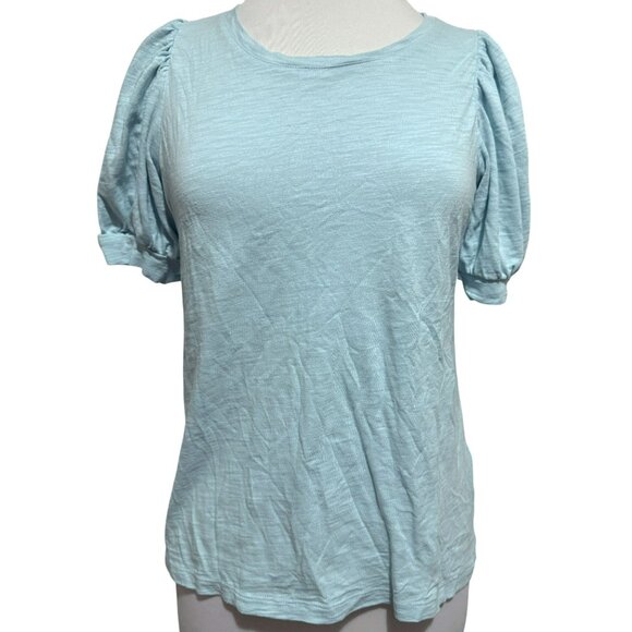 Chico's Blue Cotton Slub Puff Elbow Sleeve Pullover Tee Sz 1 S-M  Cotton Modal - Picture 2 of 6